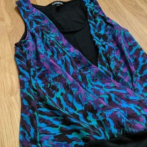 Express Purple/Blue Print Drape Top